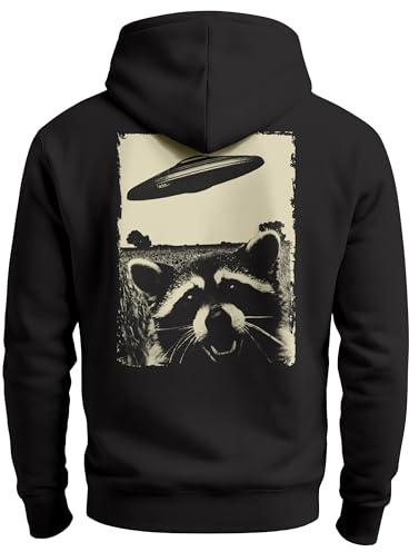 Neverless® Herren Sweatjacke Backprint Waschbät UFO Alien Invasion Zipjacke Zip-Hoodie Männer Fashion Streetstyle