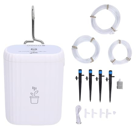 Regadera Automática WiFi, Kit de Riego por Goteo Inteligente con 4 Goteros para Plantas de Interior, Control Remoto, Alerta de Escasez de Agua, Temporización Ajustable