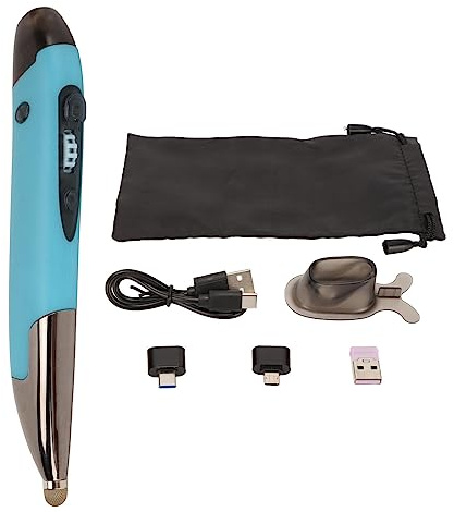 Pissente Digital Pen Mouse, 2 in 1 Drahtloser Optischer Pocket Pen Mouse mit Stylus-Funktion 3.0/5.0 & 2.4GHz für PC Laptop Notebook (Blaues Klebeband)
