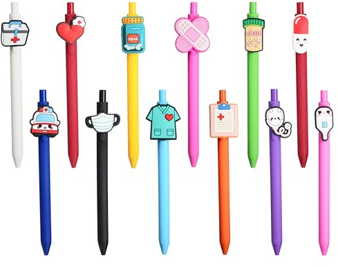 AYHYHLJZJ 12PCS Nurse Pen Set, Funny Nurse Pens Black Ink, Cute Nursing Pens Retractable 0.5mm Gel Pen, Nurse Appreciation Gifts for Women, Medical Students, Doctors & Healthcare Workers