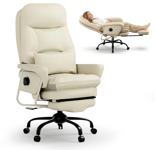 FLEXISPOT Ergonomic Office Chair with Footrest, Executive Chair with 160° Reclining Desk Chair for Home Office, Thick PU Leather Executive Chair for Long Hours Work & Relax