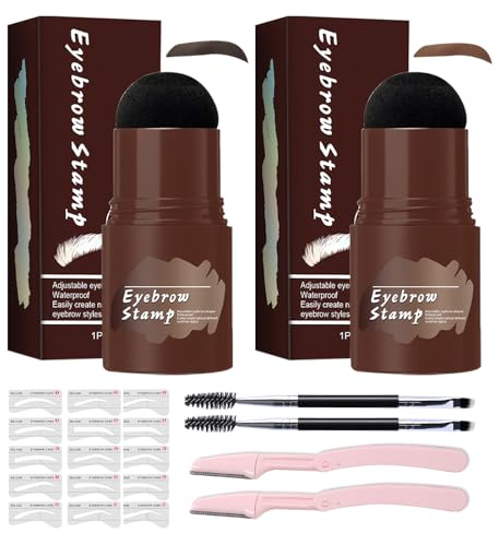 2 Kits Poudre Sourcils Kit De Tampons Et Gabarits À Sourcils Réutilisable Résistant À L'eau Longue Tenue Anti-Traces Multifonctionnel Marron Foncé Marron Clair Avec 20 Pochoir 2 Pinceaux Et Rasoir