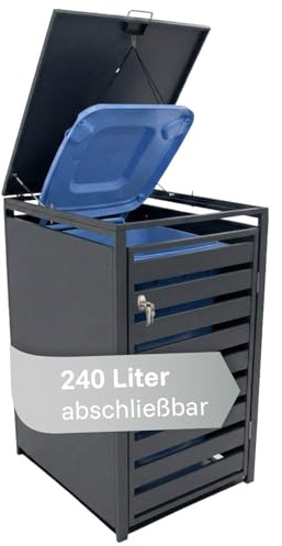 LagerZwei Mülltonnenbox 240 L I Wetterfeste, abschließbare Mülltonnenverkleidung I Müllbox aus Stahl, pulverbeschichtet I Automatikdeckel mit Gasdruck I Anthrazit, 116 x 80 x 68 cm