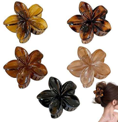 GXGM 5 piezas de pinzas para el pelo con forma de flor y garra para mujer, 5 colores de pinzas antideslizantes para mujer, accesorios para chicas y mujeres, elegantes y antideslizantes de plástico