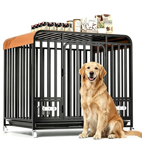 Hundekäfig Transportbox für schwere Lasten, Gitterbox große Hunde hochbelastbar Hundetransportbox mit 3 Türen, 4 Rollen und Bodenschale Hundetransportkäfig Hundebox (XXL 125X95X108cm)