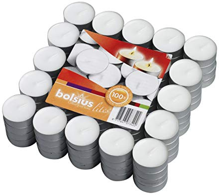 bolsius Teelichter, geruchlos, Weiß, 100 Stück 3,5 Stunden