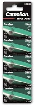 Camelion Silberoxid Knopfzelle SR63 /SG0, 1,55 Volt - 5 Stück