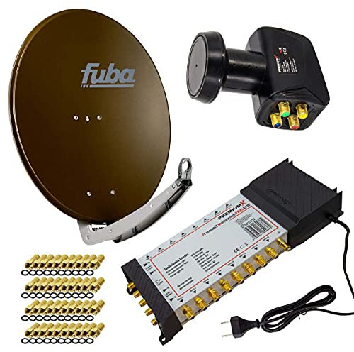 Premium X Satelliten-Komplettanlage Fuba DAA 780 B Satellitenschüssel Alu Braun 5/16 Multischalter LNB F-Stecker, 1 SAT 16 Teilnehmer