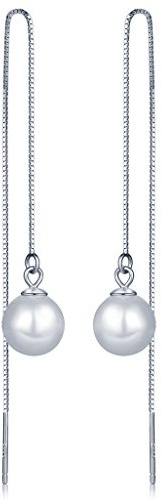 Unendlich U Fashion Damen Durchzieher 925 Sterling Silber 9mm Perlen Ohrhänger Ohrringe Ohrgehänge Ohrschmuck, Silber