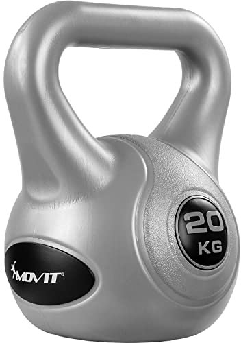 MOVIT Kettlebell STYLISH Grey, Kugelhantel mit Bodenschonender Kunststoffhülle, 2 bis 20 kg, Schadstoffgeprüft, 20 kg Schwarz