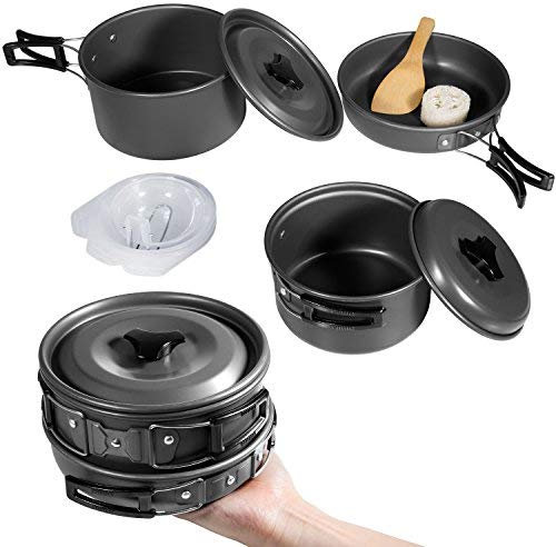 Diealles Campeggio Pentole, Camping Stoviglie Kit Camping Cookware Kit Utensili da Cucina Set per Campeggio per attività all'Aperto, Escursionismo, Trekking, Campeggio, Adatto per 2-3 Persone