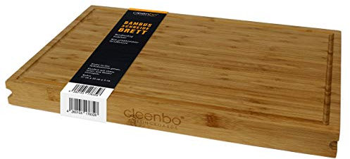 cleenbo Schneidbrett Bambus mit Saftrille und Griffrille, großes Holz Küchenbrett beidseitig nutzbar aus geöltem formstabilen Bambus massiv, Holzbrett Maße: 50 x 33 x 4 cm