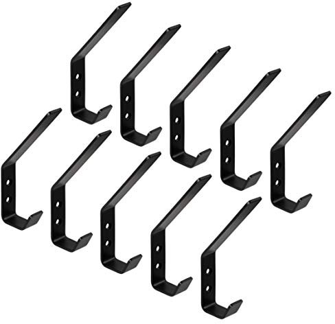 GedoTec Moderner Design Wand-Garderobe groß Garderobenhaken | 10 Stk. Metall Kleiderhaken schwarz matt | SANDRA | Haken Stahl schwarz matt | Wandhaken zum Schrauben | Mantelhaken für die Wand-Montage