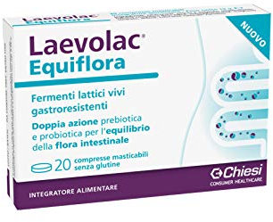 Chiesi Farmaceutici Laevolac Equiflora 20 Compresse Masticabili - Integratore Alimentare di Fermenti Lattici ad Azione Simbiotica (prebiotica e probiotica) per l’ Equilibrio della Flora Intestinale