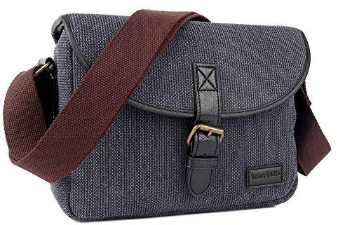 Neuleben Klein Kameratasche für Spiegelreflex Systemkamera SLR DSLR Tasche Fototasche Vintage Messenger Umhängetasche Damen Herren (Dunkelblau)