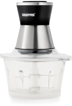 Geepas Mini Food Processor, 2L | 500W Copper Motor 3 Speed Setting | 4 Bi-Level Blades Glass Bowl & Safety Lock | Garlic Peeler Food Chopper for Mixing Mincing Pureeing Salads Salsa Pesto Curry Pastes