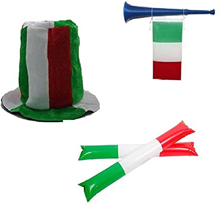 Zeus Party Kit per Partite Della Nazionale Italiana di Calcio con Cappello Trombetta e Palloni Gonfiabili Supporta gli Azzurri con Questi Fantastici Gadget Euro 2021