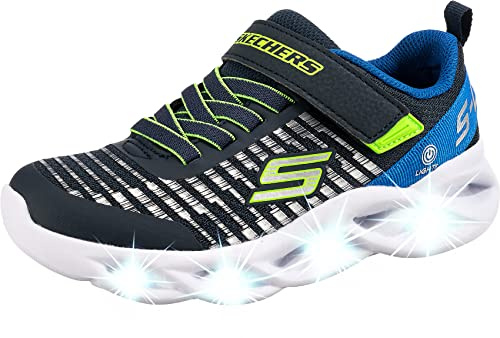 Skechers Jungen Twisty Brights Novlo Sneaker, Navy Blue Textile Lime Silver Trim, 28 EU