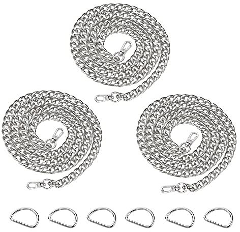 Niaciswe Kette für Handtasche 3 Stück Taschenkette kette für Tasche Taschenkette Silber Schulterriemen für TaschenTaschenkette Ersatz Metallkette Metall Schulterriemen 120 cm 60 cm 40 cm