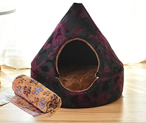 KLIEUWDBAARASRASJ Katzenstreu geschlossen zum Warmhalten im Winter, Haustierstreu, herausnehmbares und waschbares Katzenbett, Kleiner Hundezwinger, Katzenzubehör-Fuchsia-Decke, L 55 55 55 cm, China