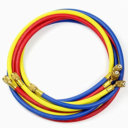 Tuyau de charge de réfrigérant pour climatisation 60 pour R134a R12 R22 R502,(600-3000) Psi Tube de tuyau de remplissage de fluorure AC 1/4 SAE Flare Thread(Tricolore)