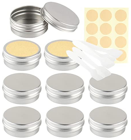 LusDoly 10 Stück 15ml Silber Leer Aluminium Schraubdose - Ø41x17mm Cremedose Aluminiumdose mit Schraubdeckel Runde Alu Dosen Aludose Kosmetikdosen Kerzendosen mit Spatel, Etikette