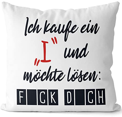 JUNIWORDS Kissen, Ich kaufe EIN I und möchte lösen F*CK D*CH, 40 x 40 cm, 2-farbig, Weiß-Rosa