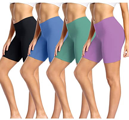 wirarpa Radlerhose Damen Kurz Baumwolle Boxershorts Unter Kleid Rock Unterhosen mit Bein Anti Scheuern Kurz Leggings 4er Pack Mehrfarbig Größe S