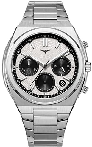 ZINVO Chrono Panda Quarz Chronograph Stahl Weiß Schwarz Grau Silikon Datum Saphir Herrenuhr