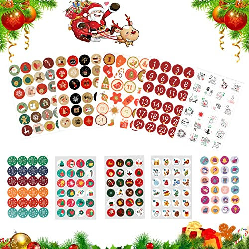 Adventskalender Zahlen, 10 x 24 Adventskalender Aufkleber Set, Adventskalender Zahlen Aufkleber, Adventskalender Sticker 1-24 für Kalender zum Selber Basteln für Weihnachten, Nummern Papiertüten