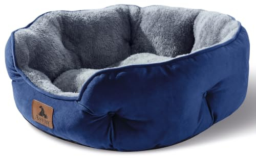 Asvin Medium Dog Bed for Medium Dogs, Large Cat Beds for Indoor Cats, Pet Bed for Puppy and Kitty, Extra Soft & Machine Washable with Anti-Slip & Water-Resistant Oxford Bottom, Blue, 25 inches