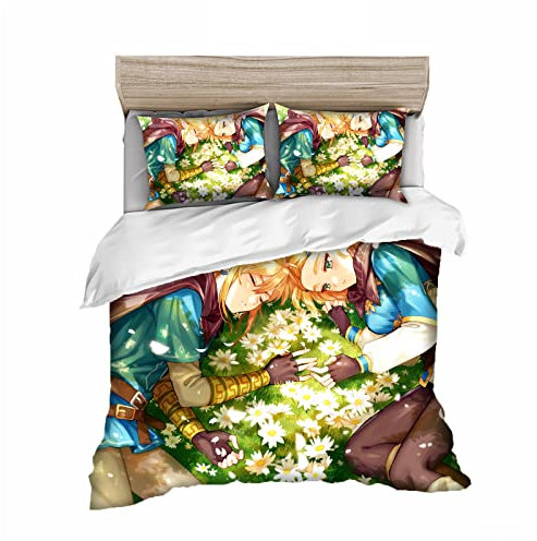 HNSRYLQX Zelda Bettbezug Bettwäsche- Set Bettbezug Und Kissenbezüge Quilt-Set Weich, Atmungsaktiv 3D Gedruckt, Zelda Bettwäsche135x200cm (9,135x200cm-Einzelbett)