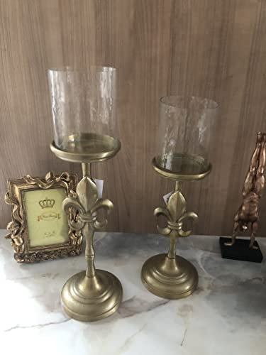 Deko Shop Cologne Kerzenständer Kerzenhalter Set 41u. 46 cm Glas Gold Alu französisch Lilie