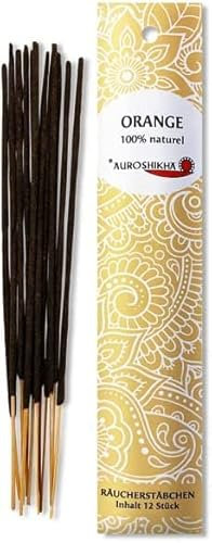 Orange AUROSHIKHA Indische Räucherstäbchen 100% natürlich ohne Chemie aus hochwertigen Ölen und Holz-Pulver Traditionelles Indisches Räucherwerk für Meditation, Raumreinigung, Entspannung