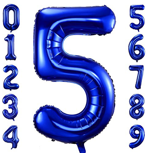 Navy Blue Number 5 Balloons,40 Giant Dark Blue 5th Birthday Balloon Large Foil Mylar Number Digital Balloons for Birthday Party Graduation Baby Shower Anniversary Decorations (Navy Blue, Number 5)