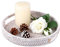 IGNPION Bandeja de ratán para servir 25 cm, bandeja decorativa de almacenamiento de mesa con asa, bandeja organizadora de escritorio para vajilla, maquillaje, tocador, velas, adornos blanqueados