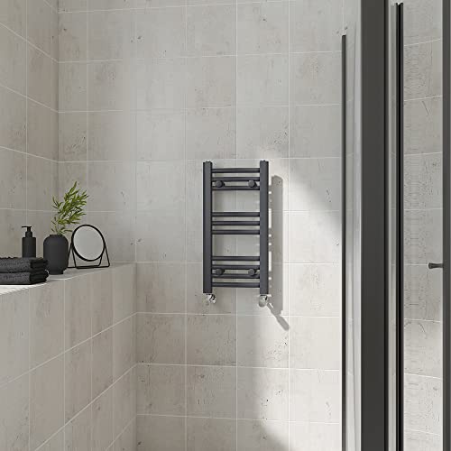 Warmehaus Curved Heated Towel Rail Anthracite Bathroom Ladder Style Radiator Grey Central Heating 600x300mm