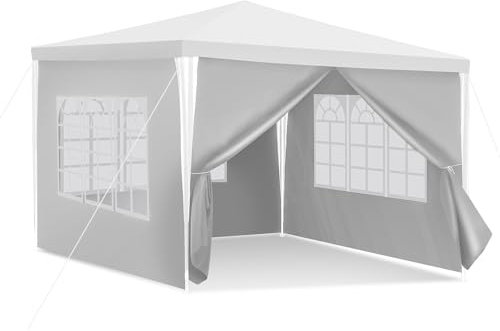 Joparri pavillon 3x3m Wasserdicht Gartenpavillon mit 4 Seitenteilen und Fenstern Gartenzelt stabil UV-Schutz Weiß Gartenpavillon für Freien, Garten, Party, Hochzeit, Picknick, Marktstand