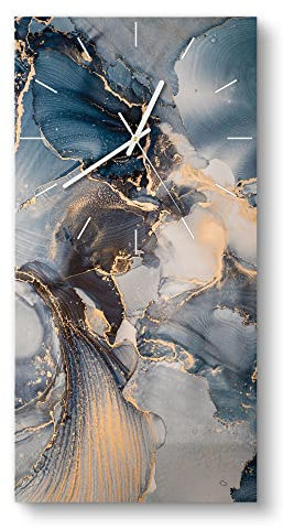 DEQORI Glasuhr | horizontal 30x60 cm | Motiv Marmor-Farbspiel mit Gold | große XXL Design Uhr aus Glas | leise Wanduhr für Wohnzimmer & Küche | Moderne Hingucker Uhr für die Wand