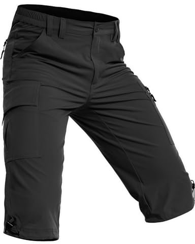 Wespornow 3/4 Kurze-Hosen-Herren Bermuda-Cargo-Outdoor-Shorts Wasserdicht Cargohose Wanderhose Stretch Trekkinghose Sporthose Fahrradhose Lang MTB Sommer für Männer (Schwarz, XXL)