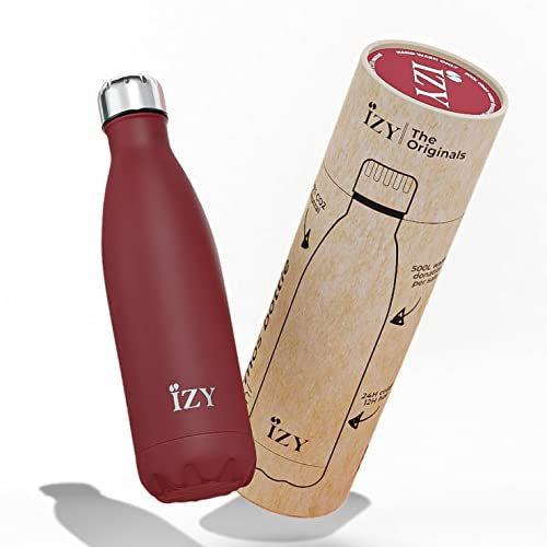 IZY Trinkflasche, Rot, Wasserspende, Thermoskanne, Wasserflasche, Thermobecher, BPA-frei, Trinkflasche aus rostfreiem Stahl, Heiß oder kalt für 12 Stunden, 500 ml