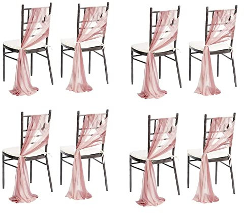 Yurosiay Lot de 8 paires de nœuds en tulle pour chaise de mariage - 20 x 250 cm - En mousseline de soie - Pour banquet et fête - Rose