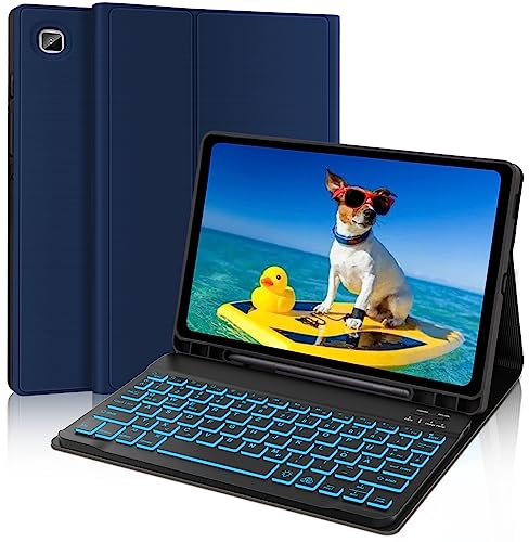 AVNICUD Tastatur Hülle für Samsung Galaxy Tab S6 Lite 10.4 Zoll 2022/2020 SM-P610/P613/P615/P619 - TPU Rückseite Case mit Stifthalter, 7 Backlightfarben Bluetooth Deutsche Keyboard QWERTZ, Dunkelblau