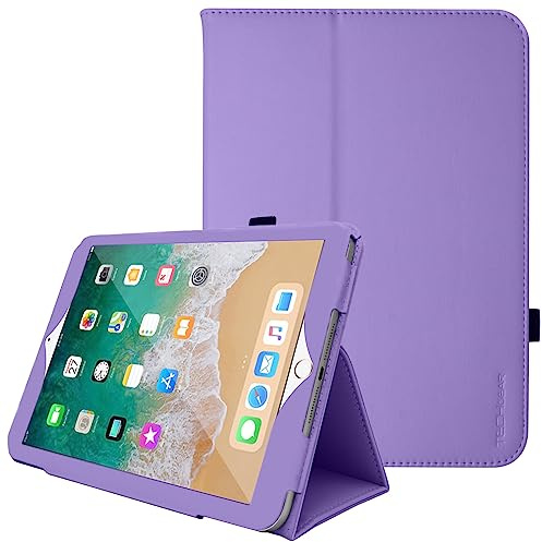 TECHGEAR Leather Case for Apple iPad 9.7 5th / 6th Gen, iPad Air 1st / 2nd Gen, iPad Pro 9.7 Premium PU Leather Folio Case Cover with Stand, Hand Strap [Purple]