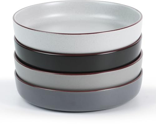 famiware Mercury Pasta Bowls Set of 4, 33 oz Large Salad Bowls, Ceramic Pasta Plates Bowls, Serving Bowls for Kitchen, Microwave & Dishwasher Safe, Multi-color
