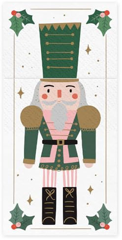 DekoHaus 3-lagige Servietten mit Bestecktasche 6 Stück – Papier Servietten Weihnachten Nussknacker Motiv, 10 x 20 cm, Festliche Tischdeko Party Dinner Feier