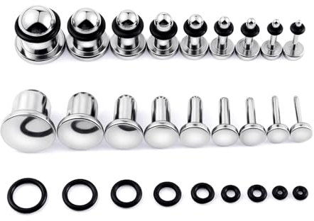 Longbeauty 9 Paar Piercing Ohrplugs Stretching aus Edelstahl Punk Dehnstäbe Einzelne Flare Gauges mit14G - 00G für Damen Herren, Silber