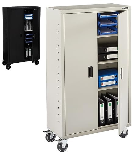Arebos Aktenschrank | Büroschrank | inkl. 4 Rollen-Set | 155 x 90 x 40 | 2 Türen | mit 3 Höhenverstellbaren Einlegeböden | mit Zylinderschloss | Grau