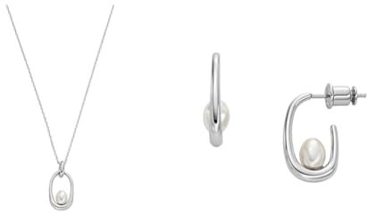 Skagen Damen Halskette und Ohrringe Essential Waves, silberfarbener Edelstahl, Set