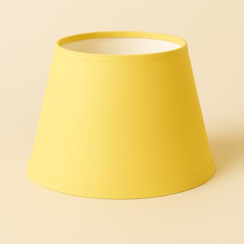 30 cm Cono Pantalla, Tela de Algodón, respaldo de PVC Blanco, Producto Hecho a Mano, para Lámpara de Mesa, Lámpara de Pie (Amarillo)